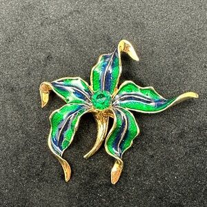 Gold and Green Floral Brooch